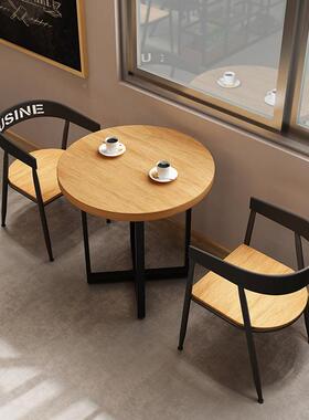 北欧木洽谈室咖啡馆圆简约铁艺桌子创意古餐厅圆实形餐桌FUO复椅