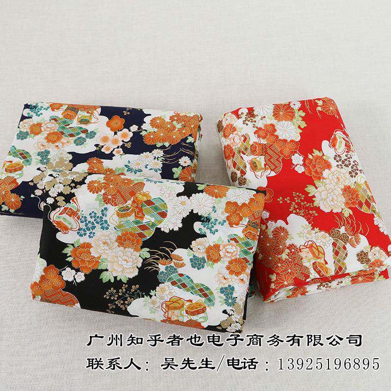 2290#和风印花牡丹面料繁花盛世烫金布料手旗和2290服工袍布