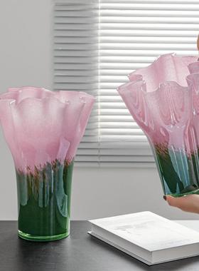 北欧风粉绿渐变玻璃花瓶级高家居现SHY24121代客厅感装饰奢水培插
