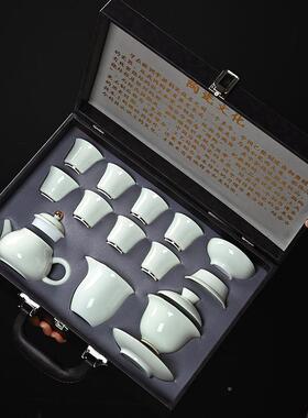 德盒化功夫茶套装印log45623o高档皮盖碗壶茶一具整套组礼品茶具