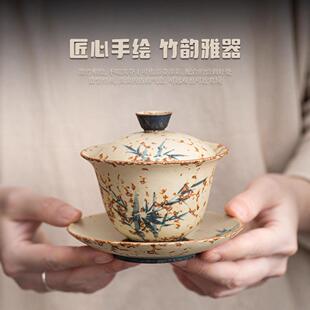 新款手12552绘青花火石红泡茶功夫茶壶套具装家高档陶用瓷盖碗茶