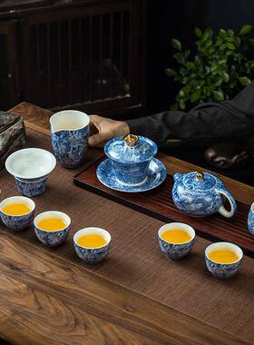 手正版高端纯工玉掐龙丝银42062功夫茶具套装珐琅彩羊脂悬停盖碗