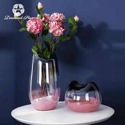 变璃粉高级渐感创意玻花瓶水培插花高颜值家居软装装饰21276器摆