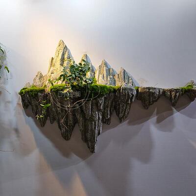 新中式软装壁挂装摆件饰玻钢悬浮假山壁饰假山悬石浮石88299悬浮