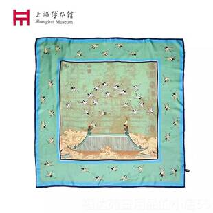 高档上海博物馆丝瑞河图文化创意丝巾方巾女士中国巾风日礼物生送