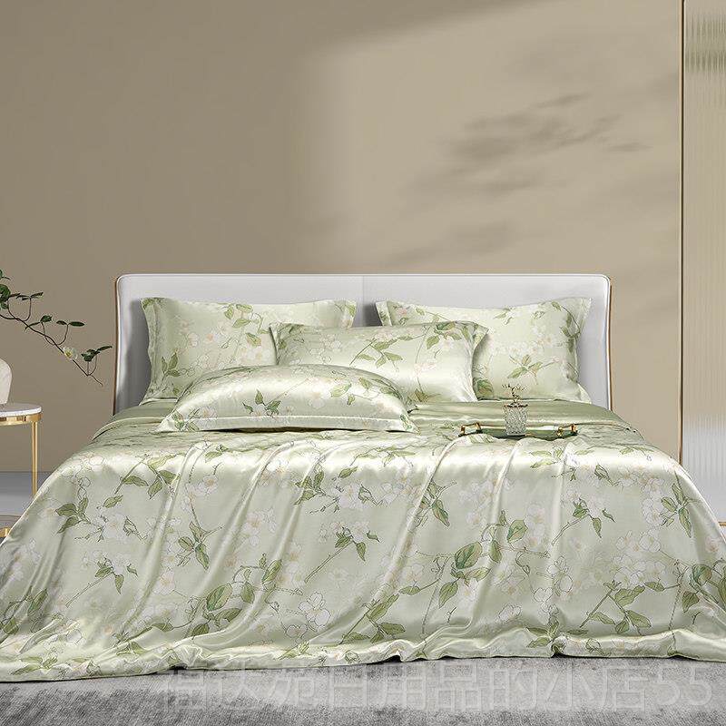 高档真水人家100床%真丝桑四套家纺上用件品蚕丝套被套枕套真丝套