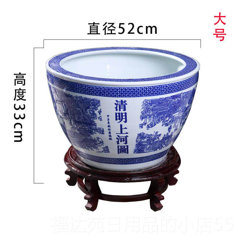 高档景乌德镇陶瓷花山水金画鱼缸荷青花盆碗莲缸栽树盆龟缸书缸大