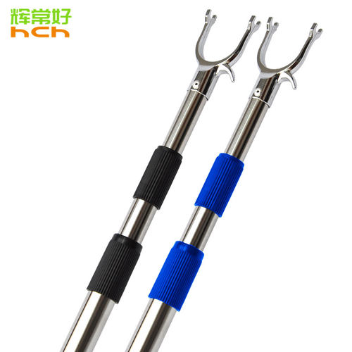 家用不锈钢2米加长撑衣杆三节伸缩晒晾衣丫叉挑衣杆挂取收衣黑色