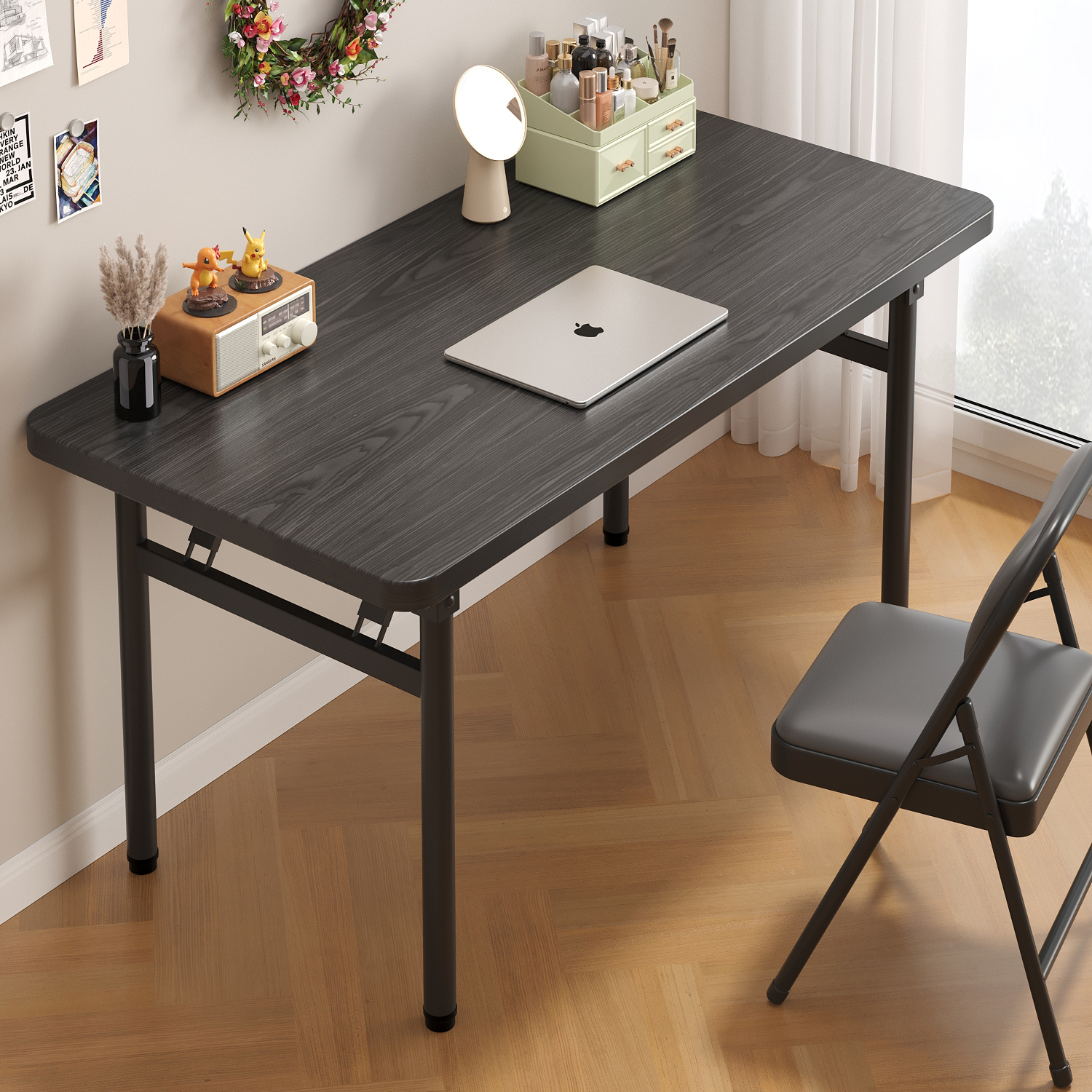 可折叠书桌台式电脑桌家用办公桌卧室小桌子简易学习写字桌长方形