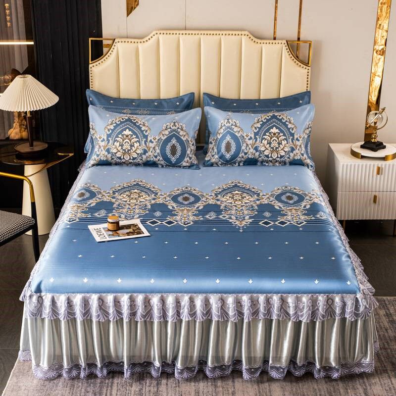 冰丝凉席三件套床裙款夏季空调软席单双人可机洗凉感水洗冰丝凉席