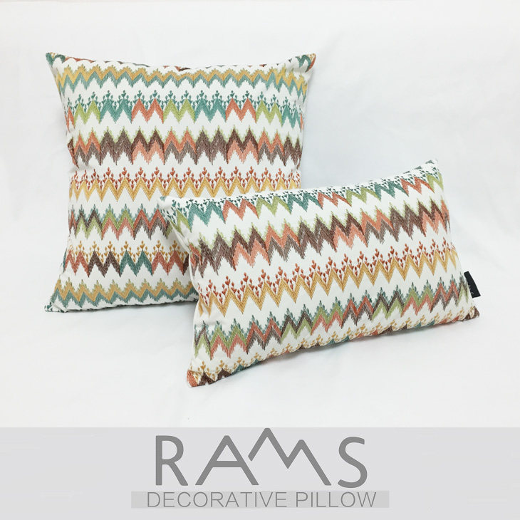 波西米亚样板房办公室沙发床头靠垫抱枕 彩色波浪条纹绣花靠枕套