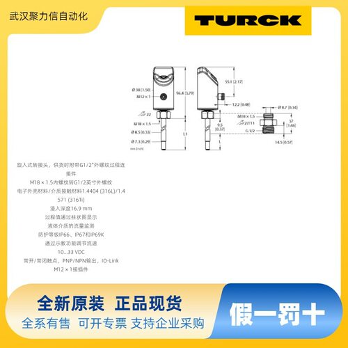 现货 TURCK图尔克 流量传感器FS100-300L-30-2UPN8-H1141接近开关