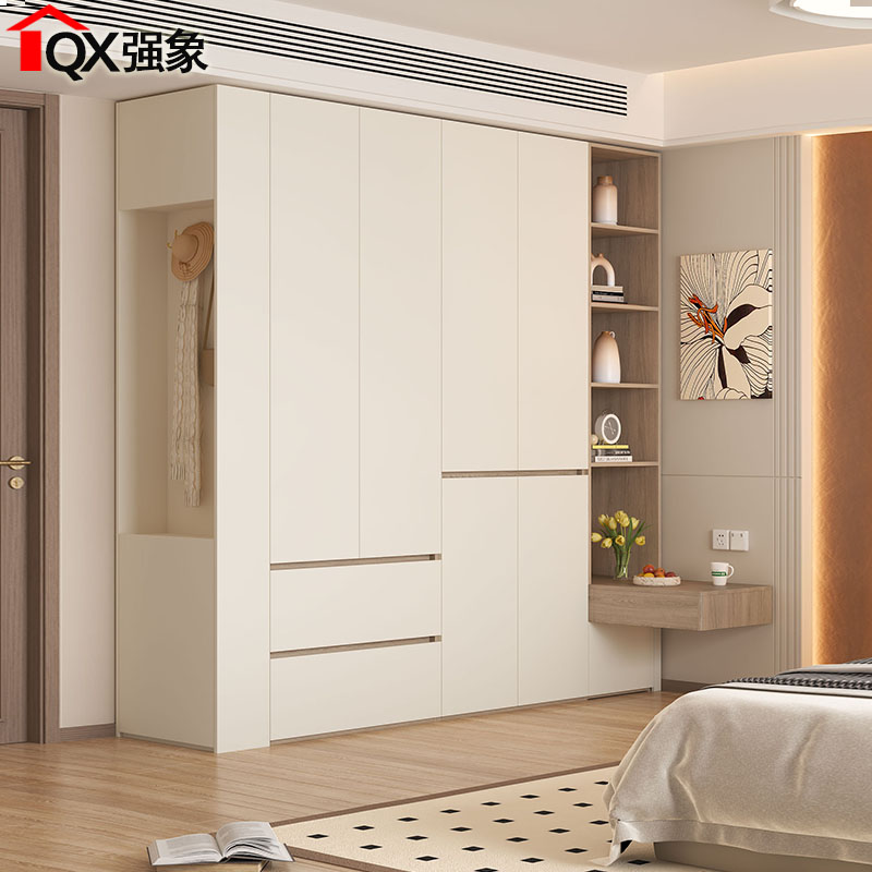 奶油风衣柜家用卧室悬浮床头柜一体小户型分段式大衣橱定制 A62