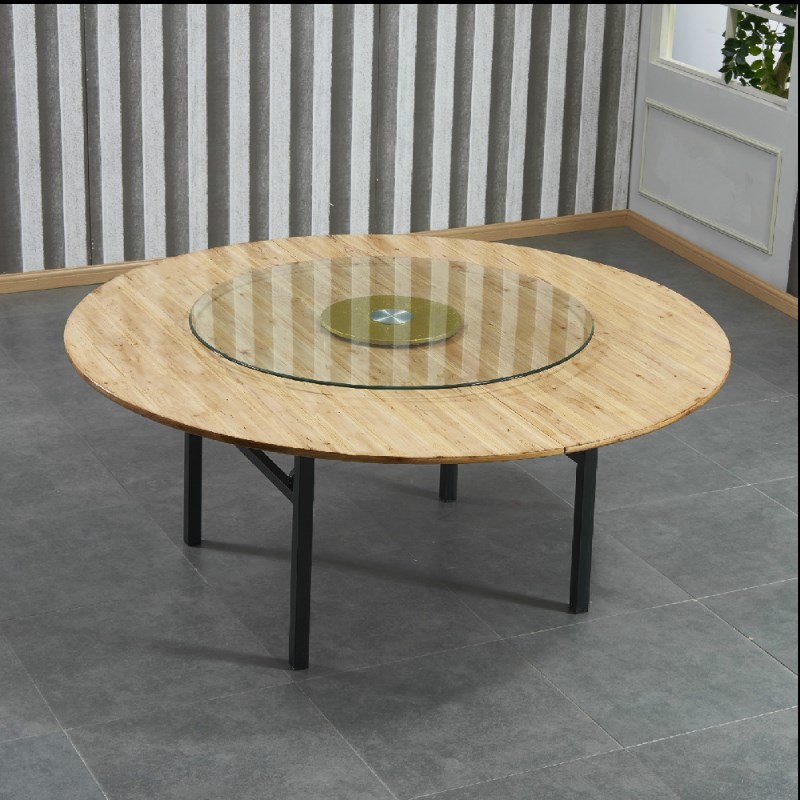 实木杉木酒店家用大圆桌10人15人20人摺叠圆形餐桌圆台面圆桌转盘