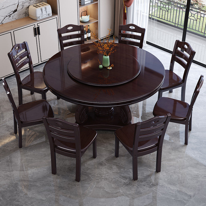实木餐桌椅2024新款酒店圆形餐桌10人家用吃饭桌大圆桌带旋转转盘