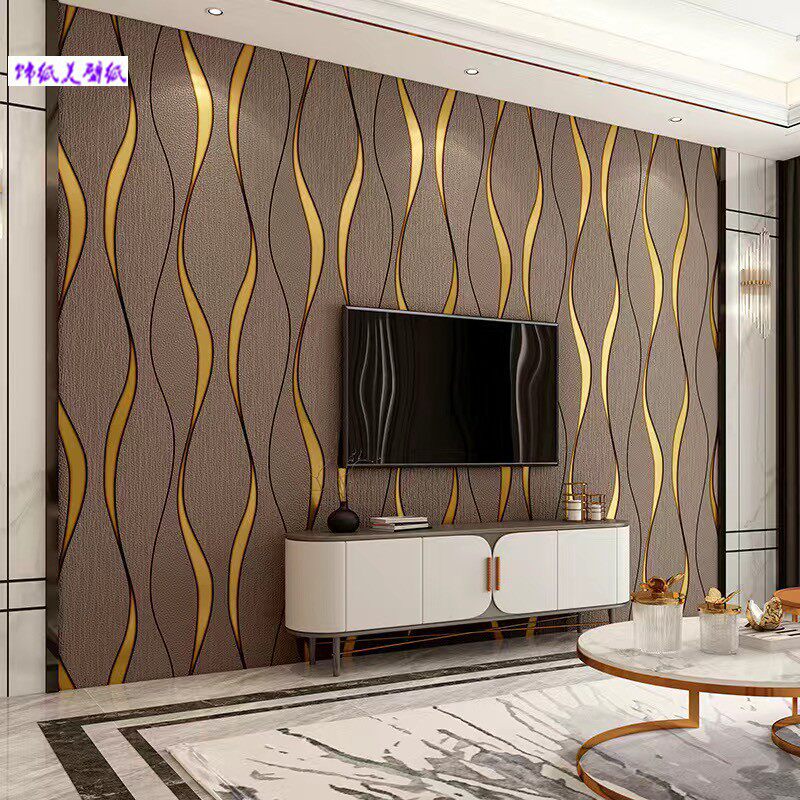 3d立体鹿皮绒波浪曲线竖条纹墙纸宾馆过道沙发客厅电视背景墙壁纸