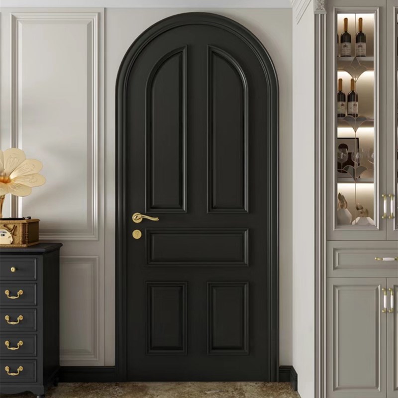 圆弧拱形门实木烤漆门奶油风浴室门对开门卧室门法式开门复合门