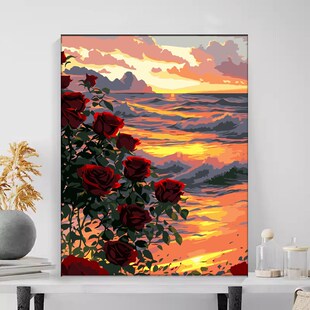 数字油画diy手工填充花卉客厅卧室治愈系手绘涂色油彩画画 蓝玫瑰