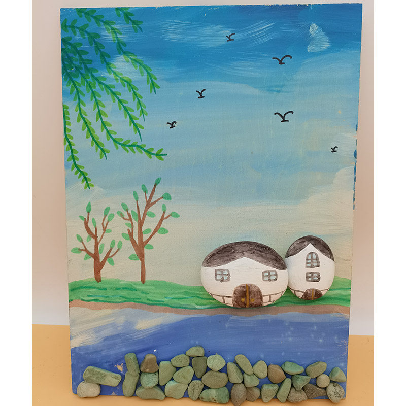 手工DIY石头画 黏贴画DIY材料包 树枝画 石头彩绘 鹅卵石贴画成品