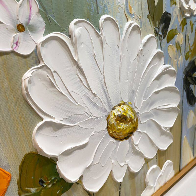 奶油风手绘油画花卉肌理画餐厅装饰画北欧饭厅餐桌挂画温馨玄关画