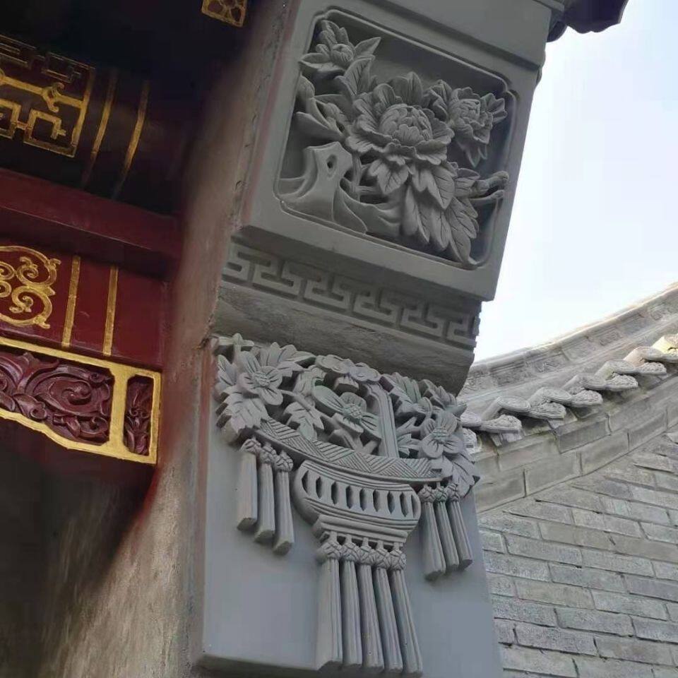 中式仿古门头挂件灯笼花 磁头 古建砖雕门头摆件 砖雕影壁门楼