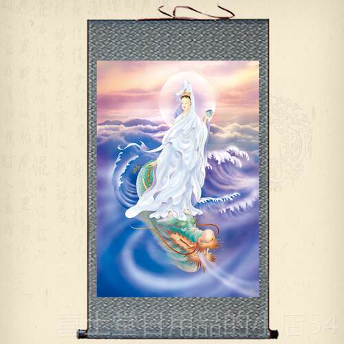 高档龙头观音画菩萨卷轴画画菩骑龙乘龙观世音萨佛 像挂画 画佛堂
