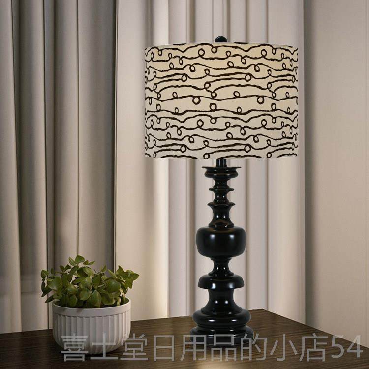 高档美式黑床色简约大台灯 欧式乡村复古创意卧室头客浪漫灯个性