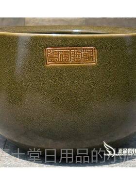 高档景玄德镇叶陶瓷器仿缸古茶末釉聚宝盆睡莲荷花鱼关摆件小鱼盆
