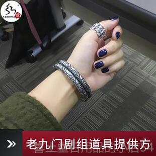 高档红银老九门同手镯性男女99纯银个手款工实复心男士古二响环镯