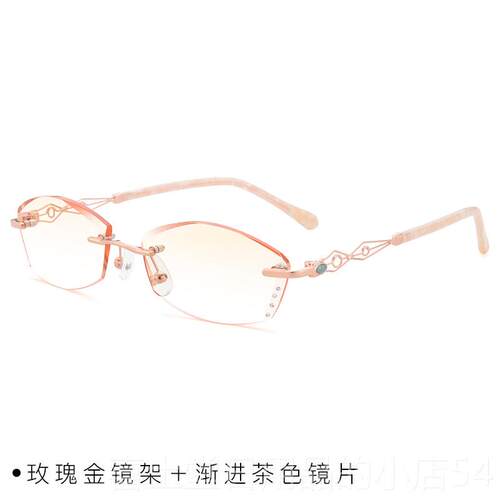 高档配渐变色无框近0视眼镜女1000/020/30/40/500度防辐射有度数