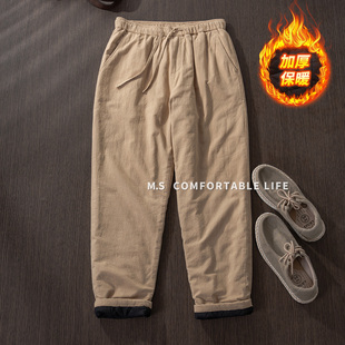 松紧腰宽松简约百搭直筒裤 2025新款 加厚纯棉休闲男裤 麻尚生活冬季