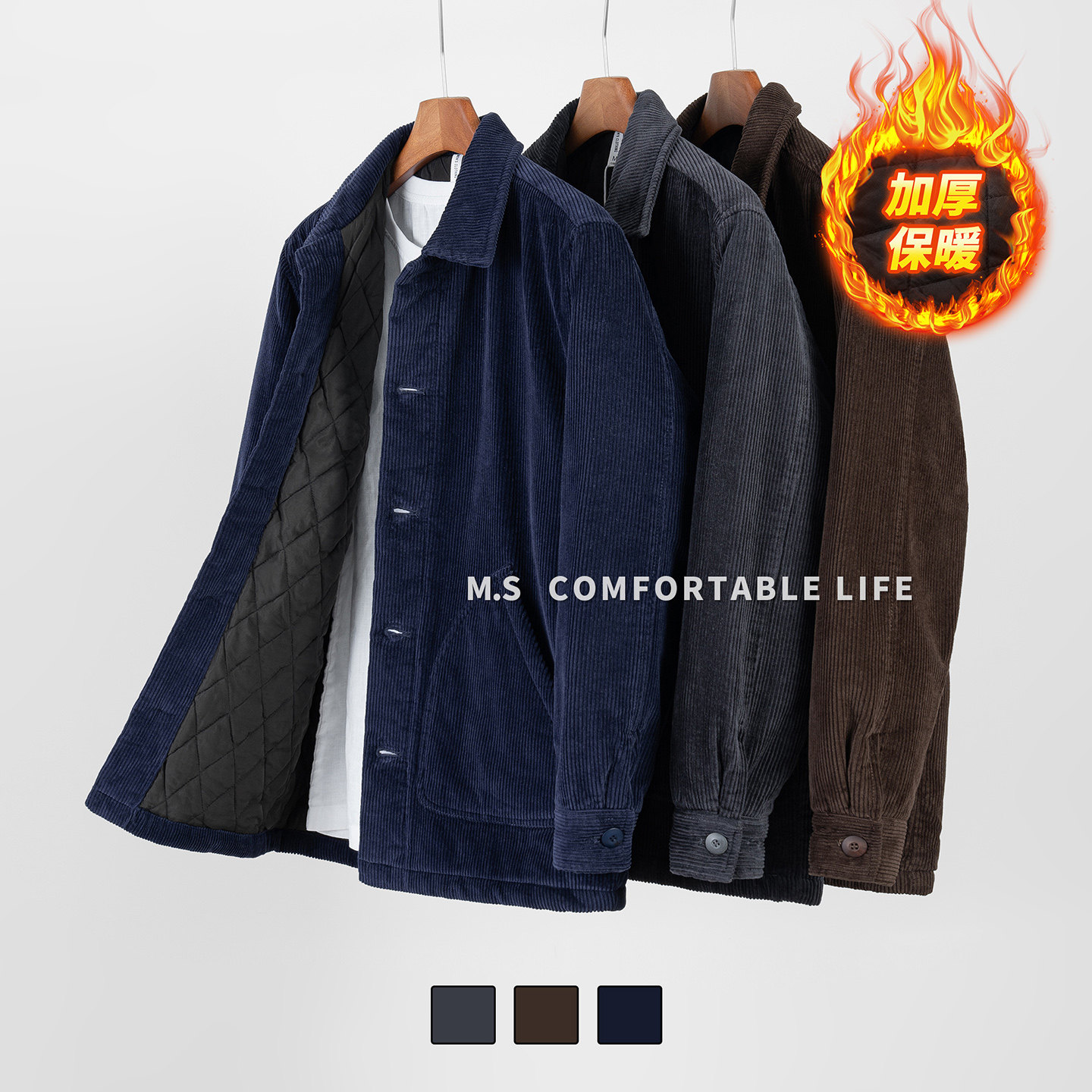 麻尚生活加厚灯芯绒棉衣男冬季新款宽松显瘦休闲复古百搭棉服外套