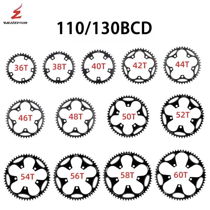 wuzei公路车五爪110/130BCD-36T42T50T60T正负齿盘片改装单速牙盘