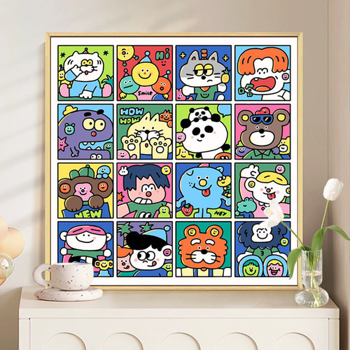 可爱卡通涂鸦数字油画diy填充填色手工绘儿童丙烯画油彩画装饰画