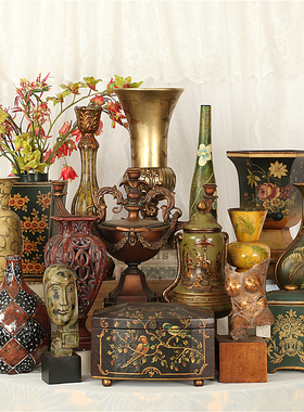 孤品集合-欧式复古怀旧家居装饰彩绘陶瓷花瓶客厅电视柜玄关摆件