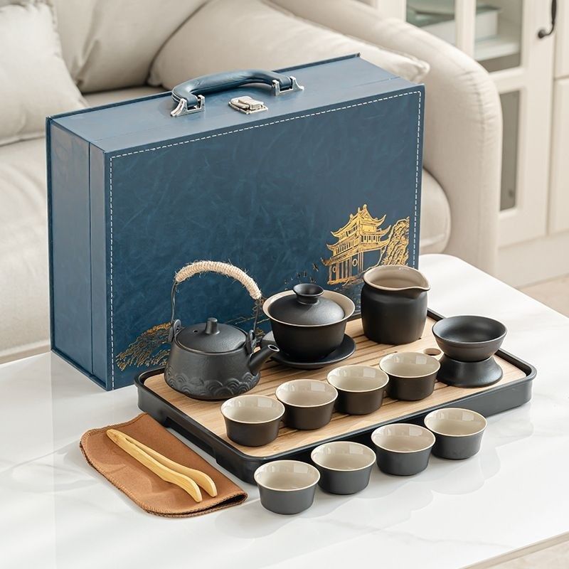 黑陶功夫茶具套装全套家用办公室茶壶茶杯简约盖碗茶叶罐整套茶盘