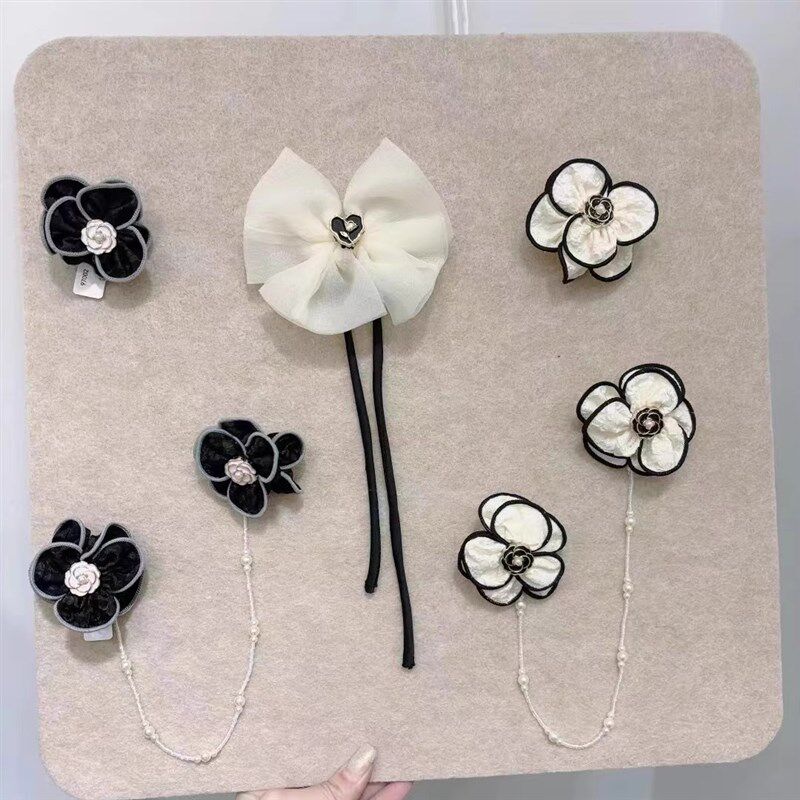 奥薇窗饰新款窗帘装饰品带别针黑白双色钉珠精致小花链子小饰品