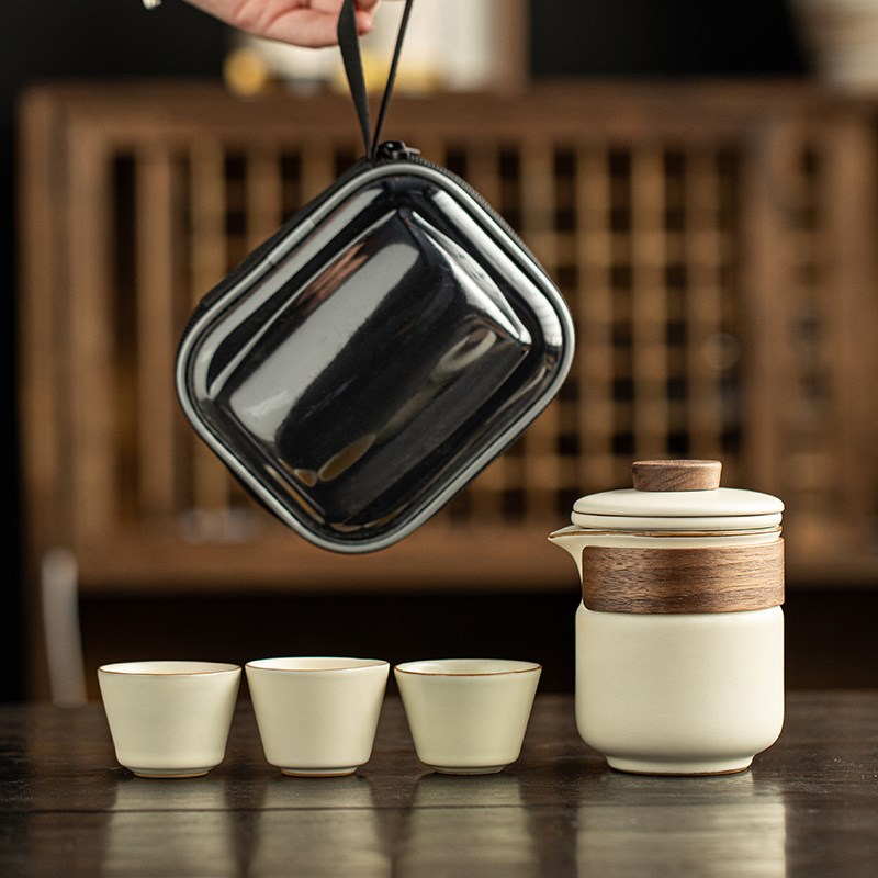 旅行茶具套装汝窑汝瓷家用办公便携式茶具套装功夫一壶三杯定制