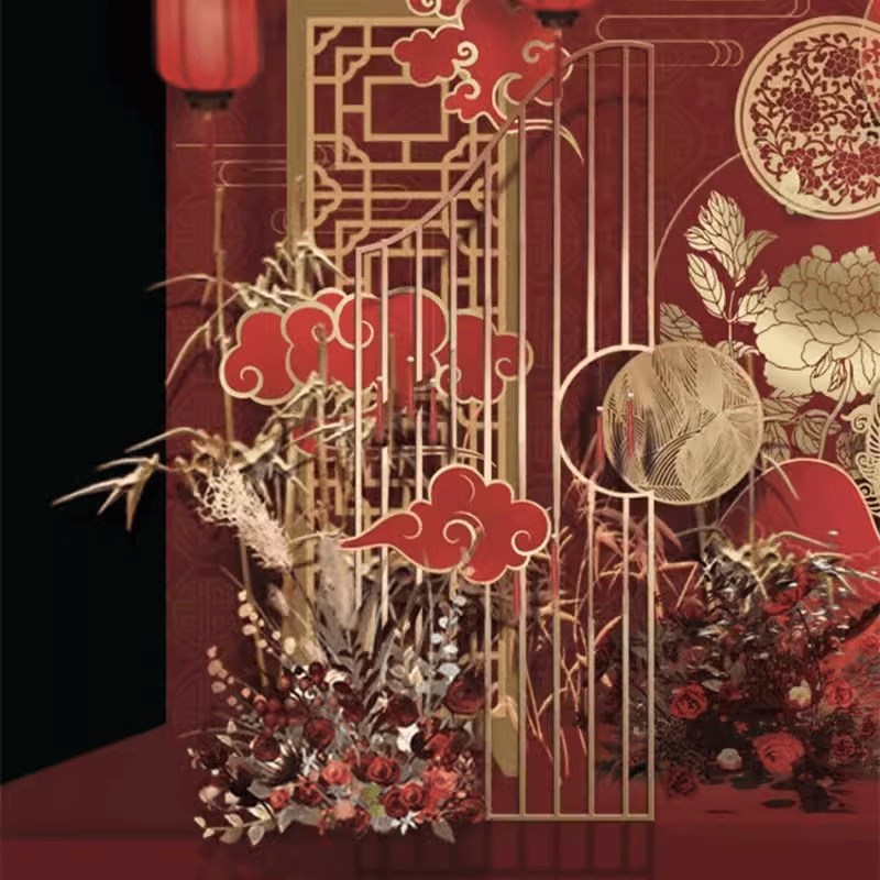 定制婚庆道具现代风婚礼场景布置竖条屏风路引中式婚礼摆件铁艺架