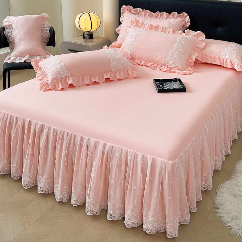 韩式A类水洗棉床裙式床罩单件公主风蕾丝花边三件套防尘遮丑床套