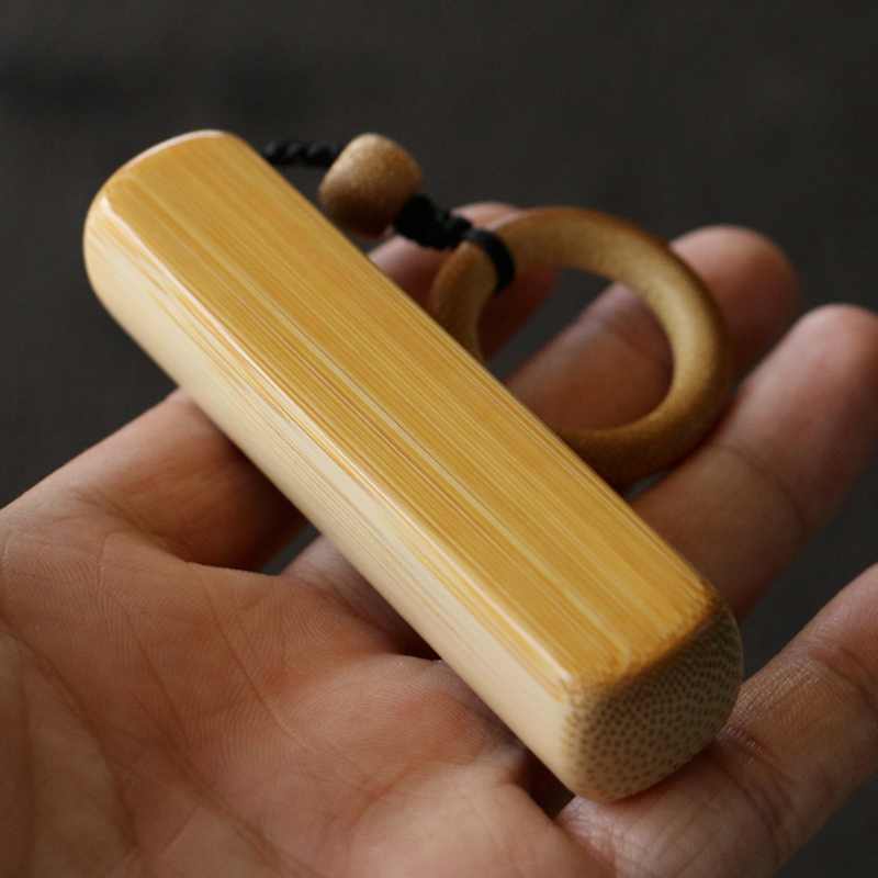 精品纯手工精磨天然几十年超厚老玉竹印章型手把件实心竹把玩挂件