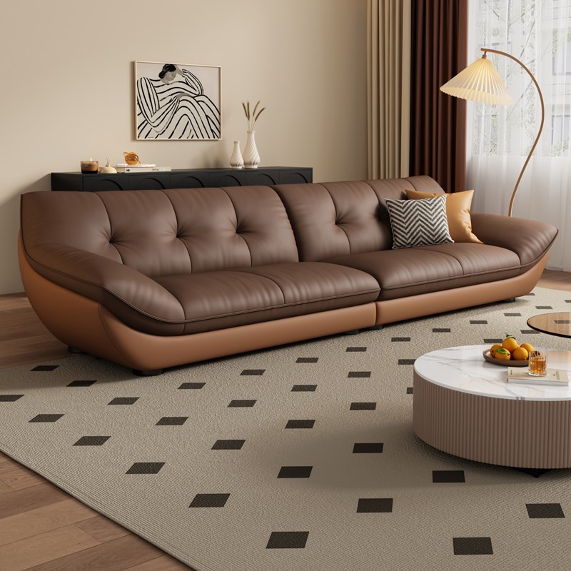 岚瑟琳意式真皮沙发头层牛皮客厅简约现代小户型直排拼接色奶油风