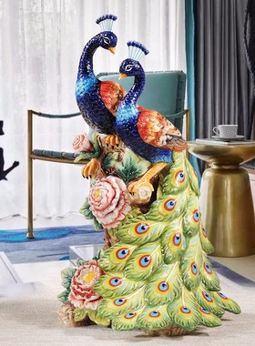 方亚陶瓷琴瑟和鸣雌雄情侣孔雀装饰摆设新婚家居装饰摆设高档礼品