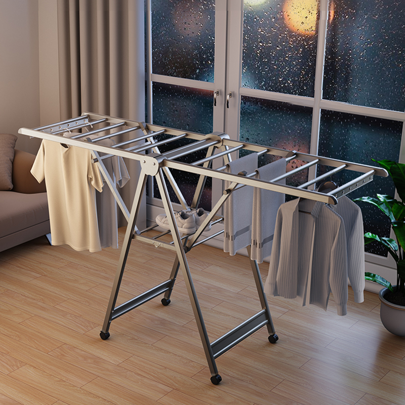 晾衣架落地杆折叠室内式阳台晒被子加宽铝合金晒衣架家用凉晾衣杆