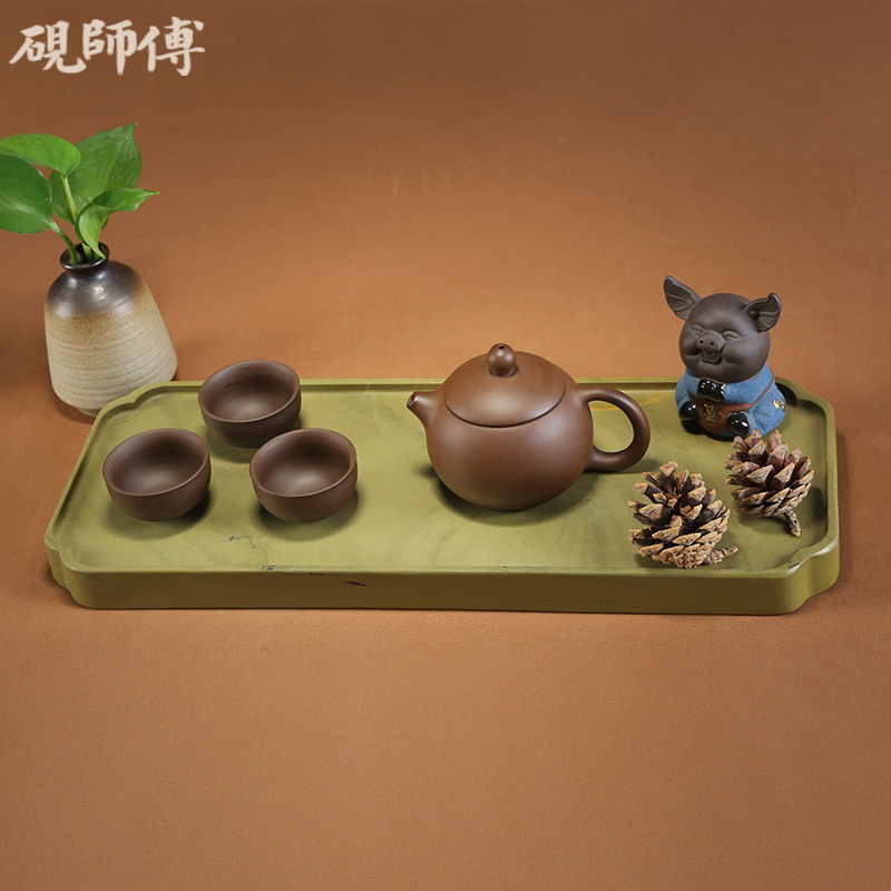 砚师傅 肇庆端砚石手工精品文玩绿端壶承 家用茶具天然端石干泡茶