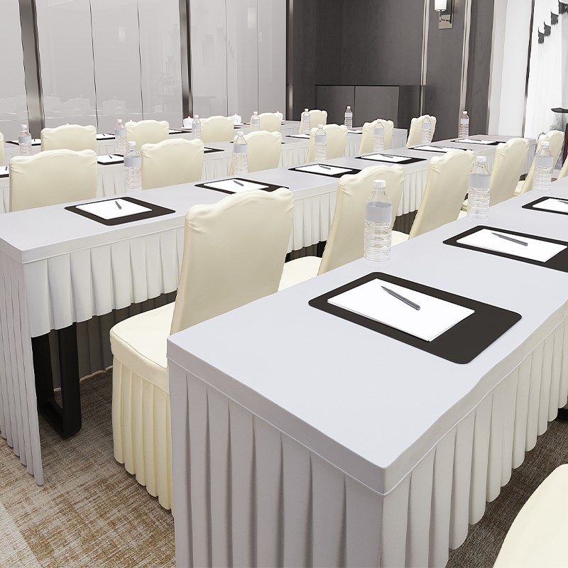 会议桌布高级感现代简约宴会酒席桌裙长方形蓬蓬纱围边商用台裙布