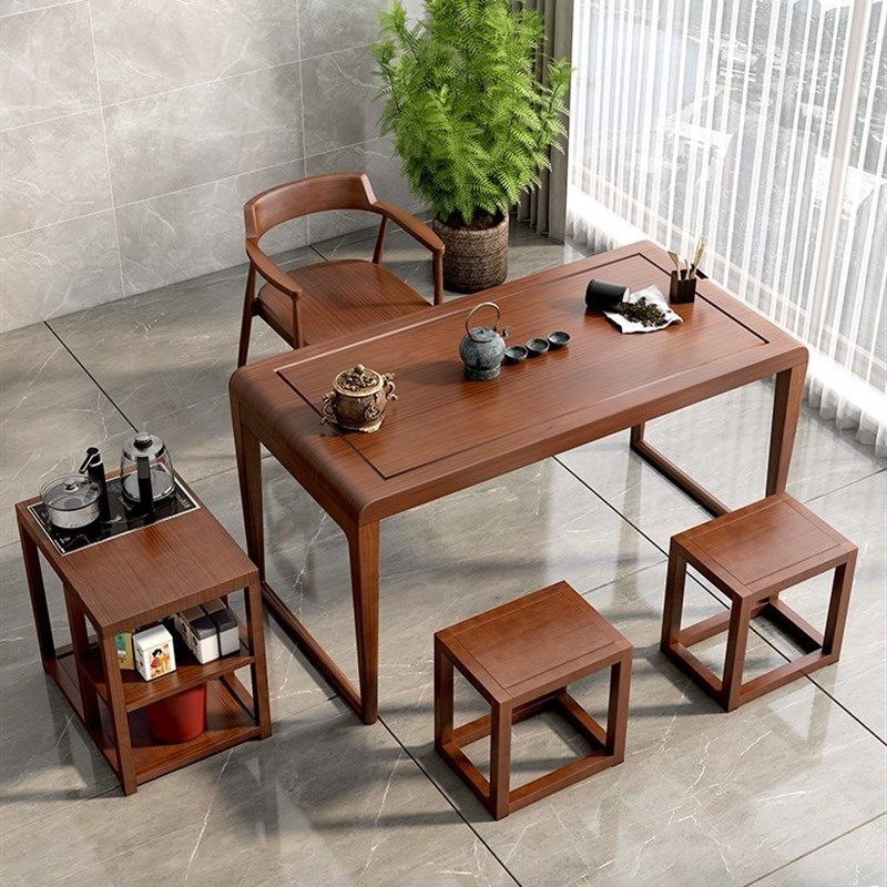 阳台茶桌椅组合家用简约功夫茶几看书桌一体小户型休闲实木泡茶台