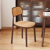 藤编餐椅新款 椅子家用餐桌椅黑胡桃色靠背椅子仿藤椅塑料凳子 中式