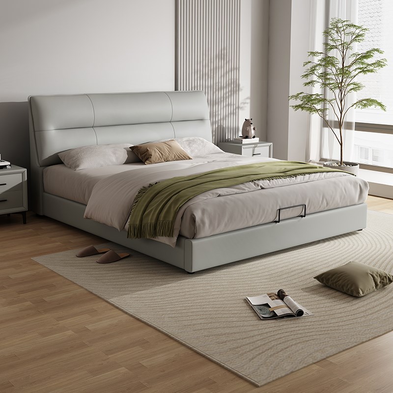 2024新款双人大床1米5现代简约卧室小户型齐边省空间软包储物皮床
