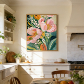 原创手绘厚涂郁金香油画多巴胺色彩花卉油画现代轻奢客厅餐厅挂画